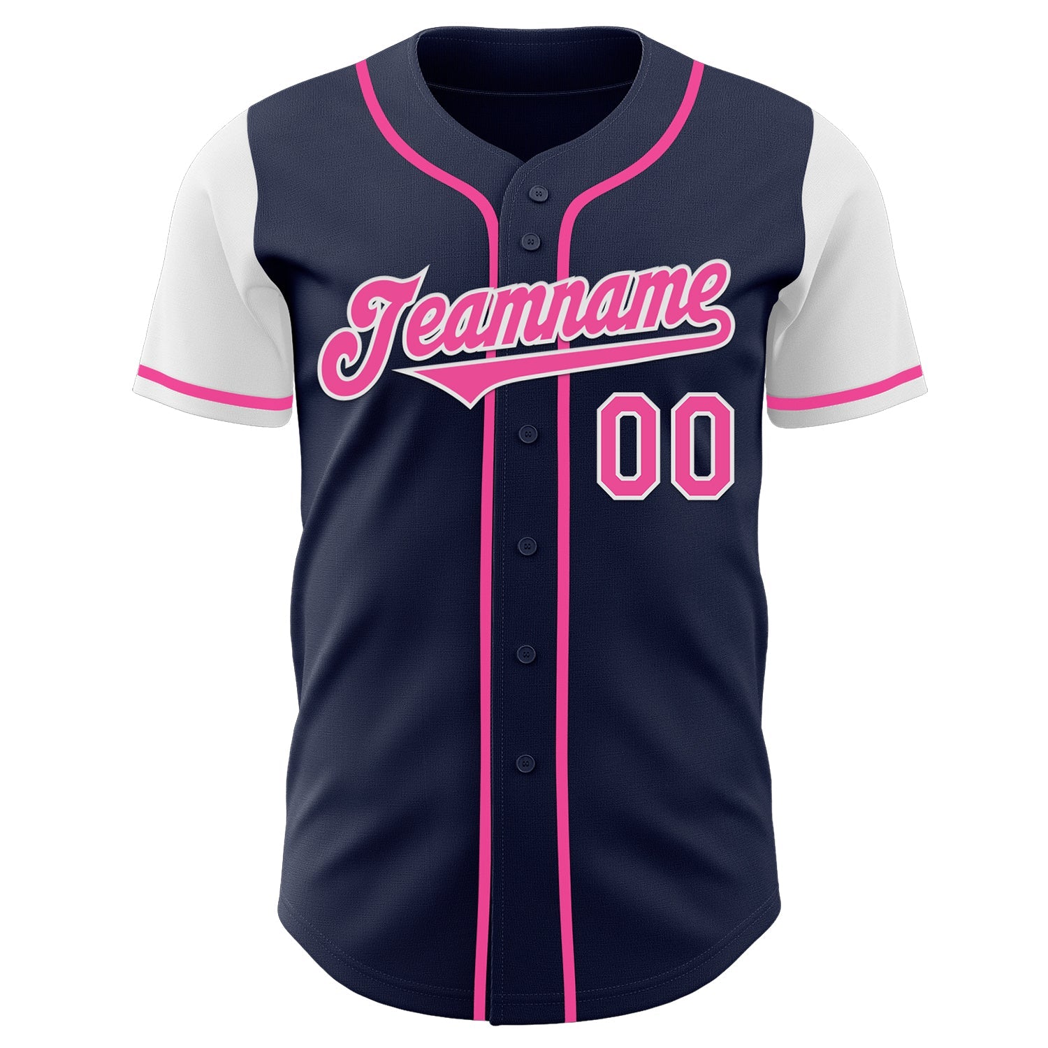 Custom Navy Pink-White Authentic Two Tone Baseball Jersey view 2