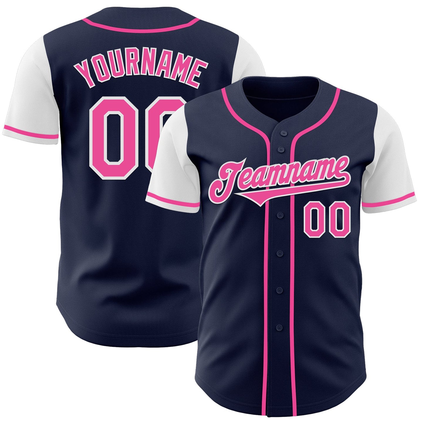 Custom Navy Pink-White Authentic Two Tone Baseball Jersey - Main View
