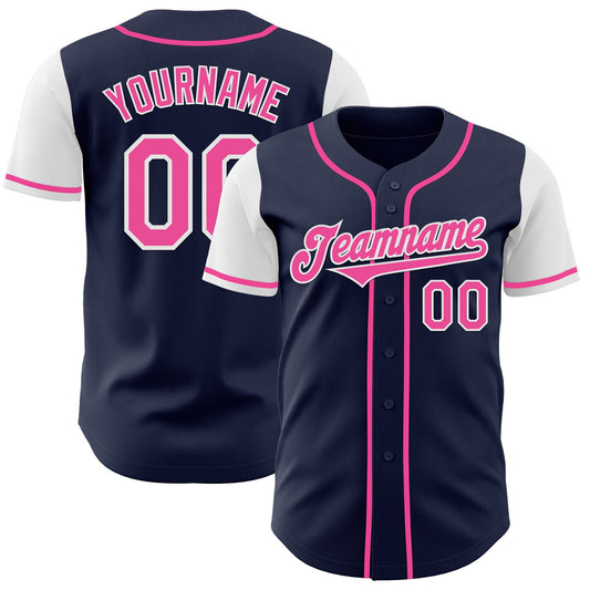 Custom Navy Pink-White Authentic Two Tone Baseball Jersey - Main View