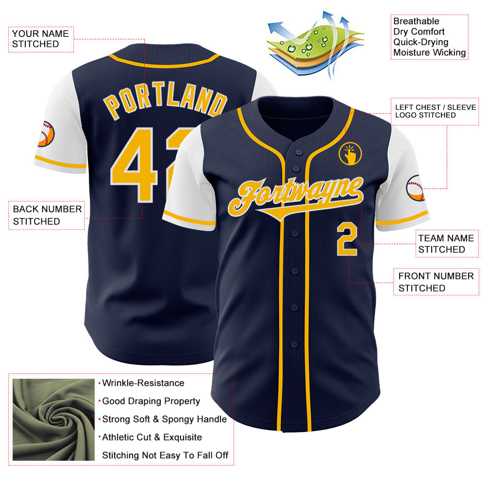 Custom Navy Gold-White Authentic Two Tone Baseball Jersey view 3