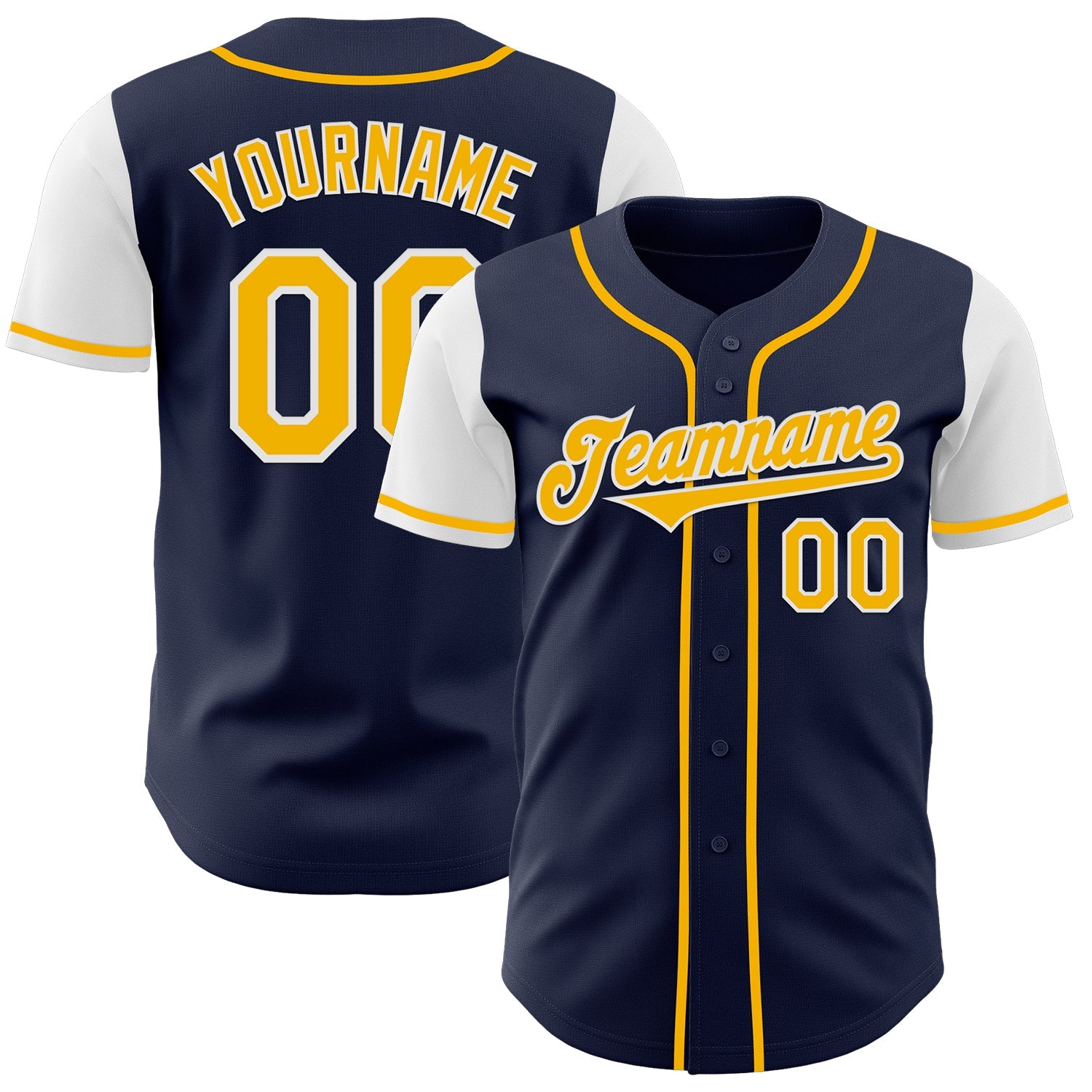 Custom Navy Gold-White Authentic Two Tone Baseball Jersey - Main View