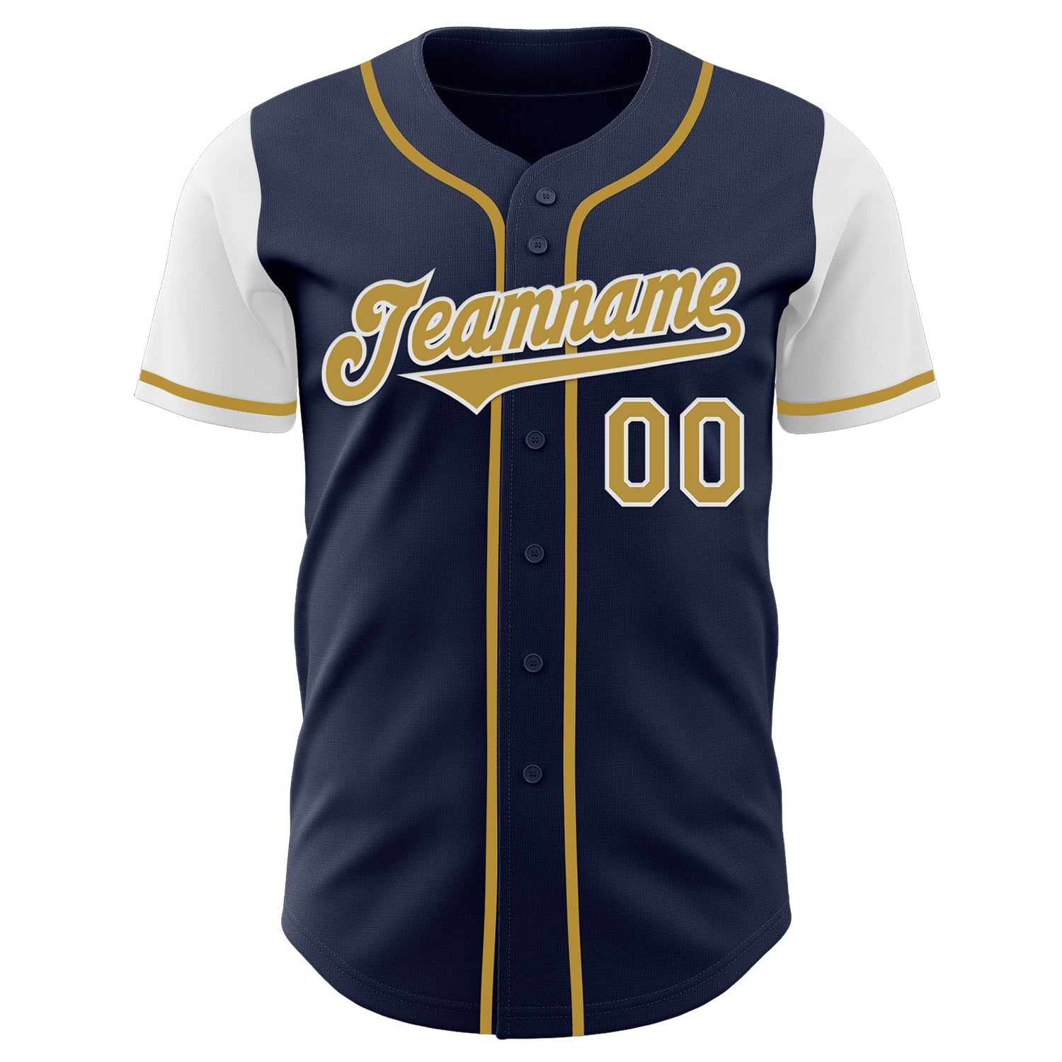 Custom Navy Old Gold-White Authentic Two Tone Baseball Jersey view 2