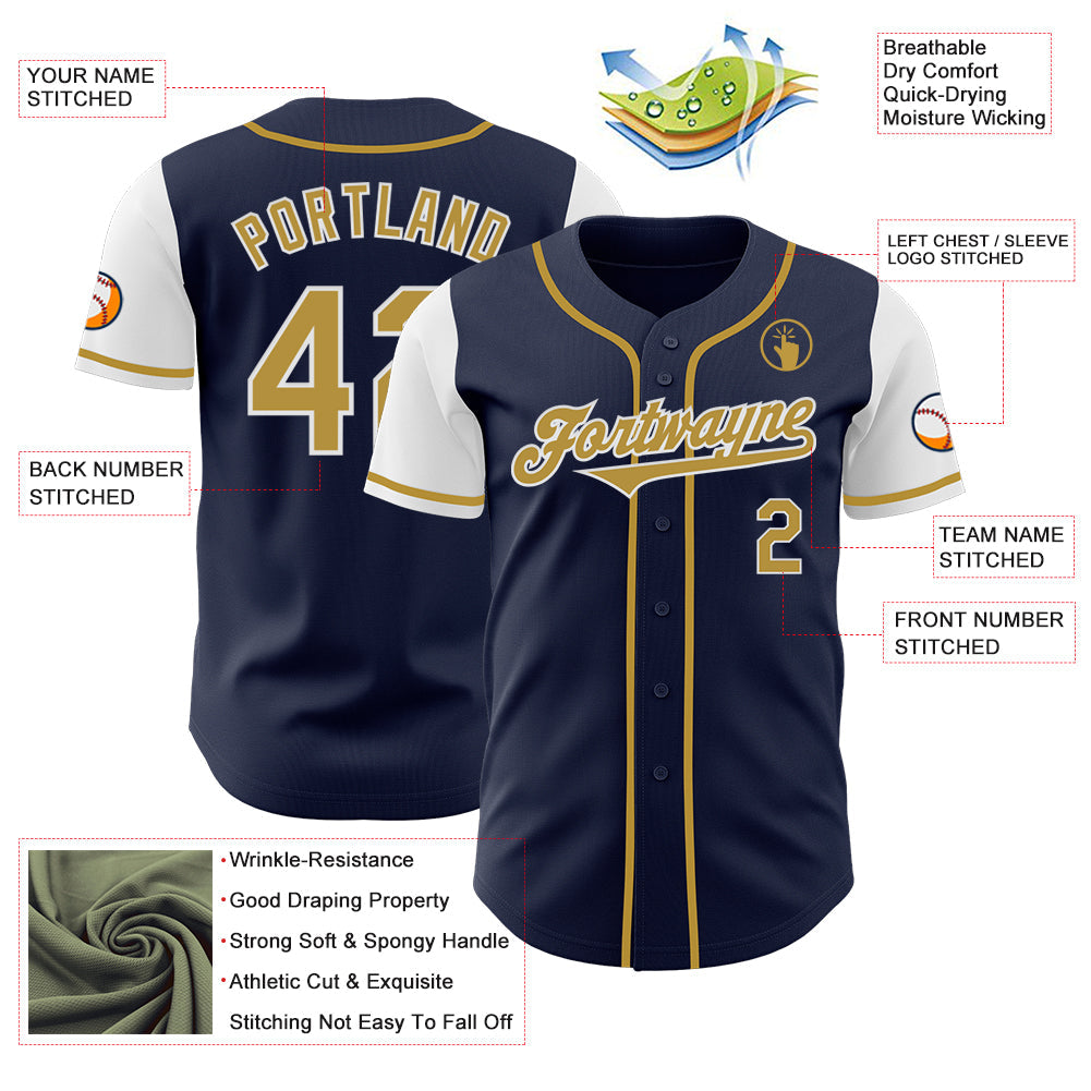 Custom Navy Old Gold-White Authentic Two Tone Baseball Jersey view 3