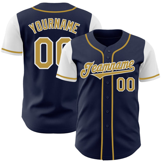 Custom Navy Old Gold-White Authentic Two Tone Baseball Jersey - Main View