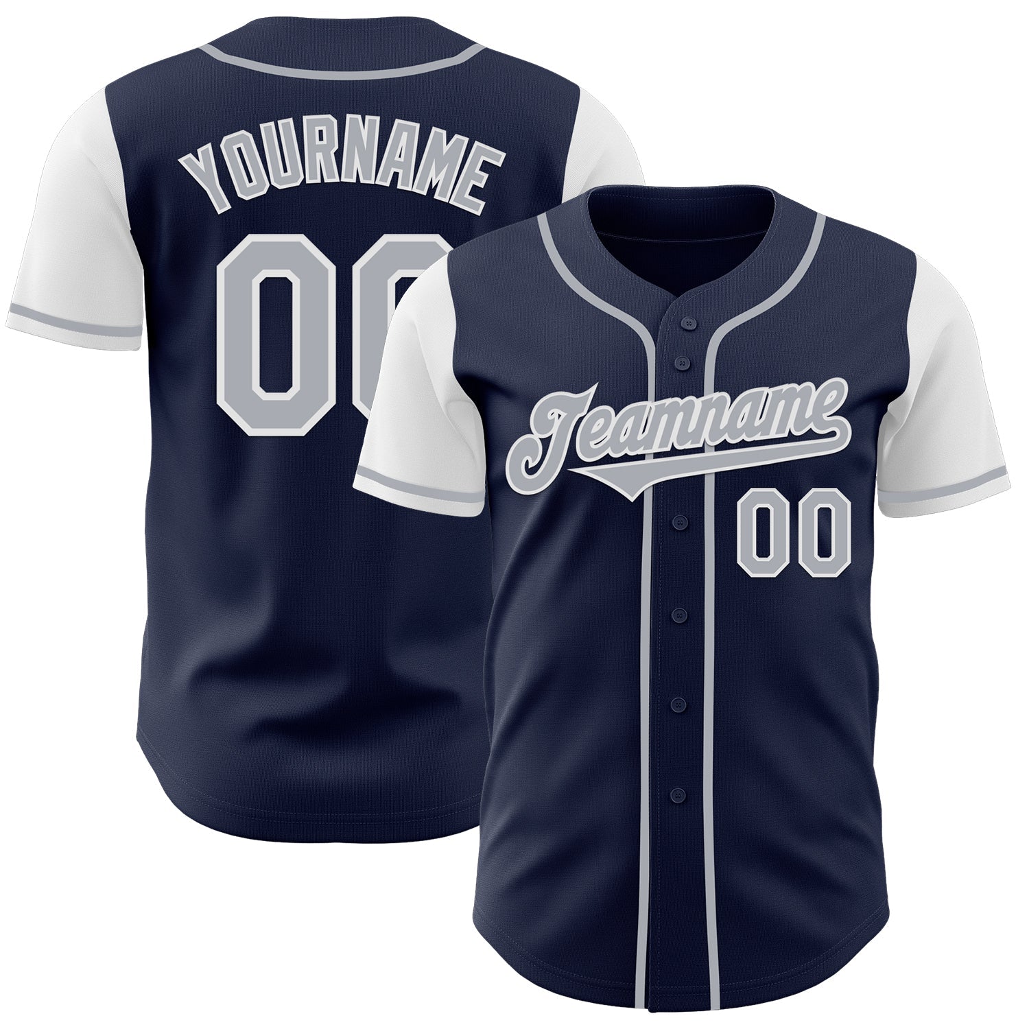 Custom Navy Gray-White Authentic Two Tone Baseball Jersey - Main View