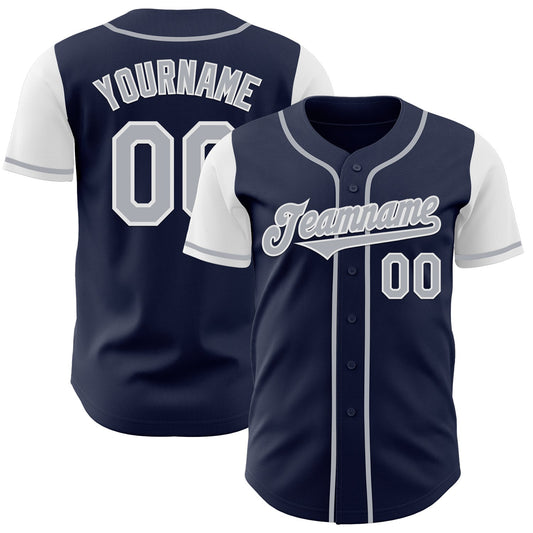 Custom Navy Gray-White Authentic Two Tone Baseball Jersey - Main View