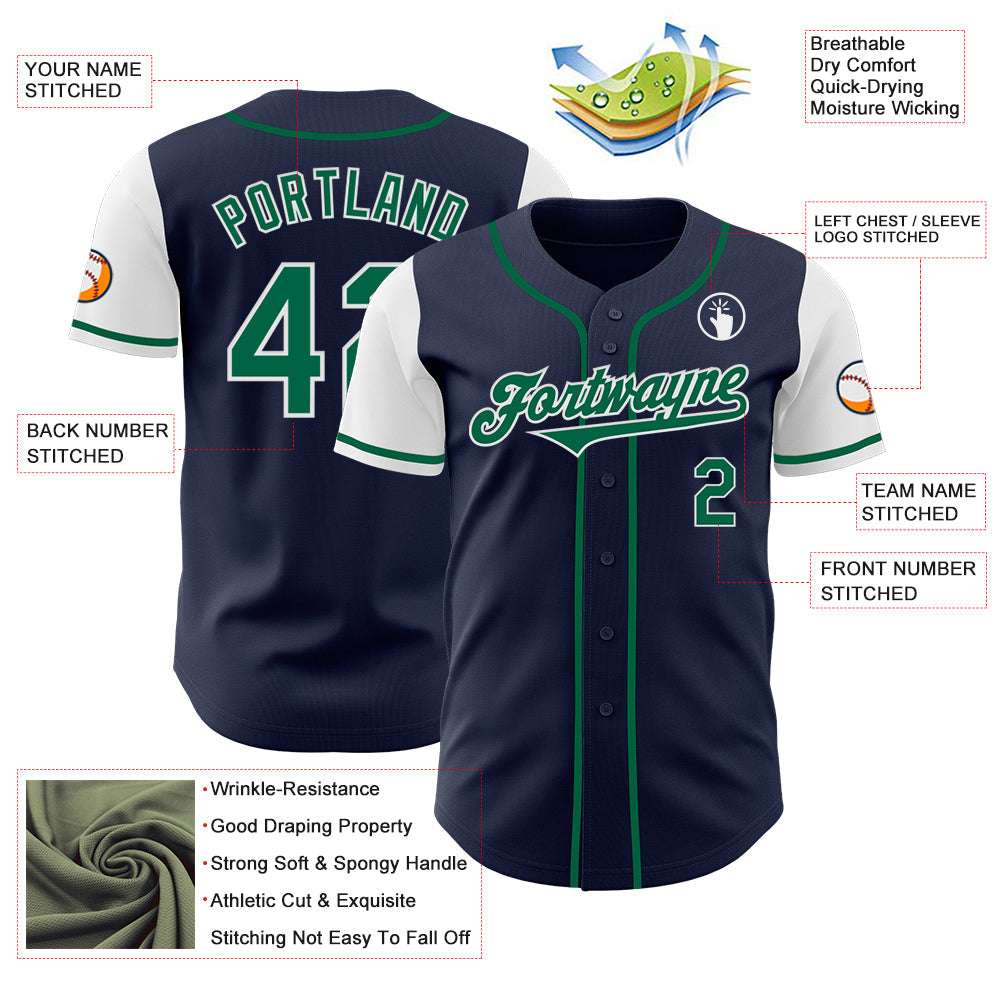 Custom Navy Kelly Green-White Authentic Two Tone Baseball Jersey view 3