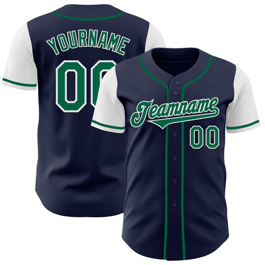 Custom Navy Kelly Green-White Authentic Two Tone Baseball Jersey - Main View