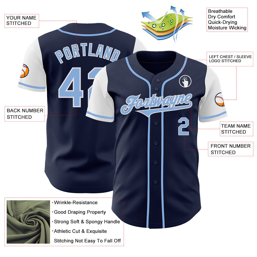 Custom Navy Light Blue-White Authentic Two Tone Baseball Jersey view 3