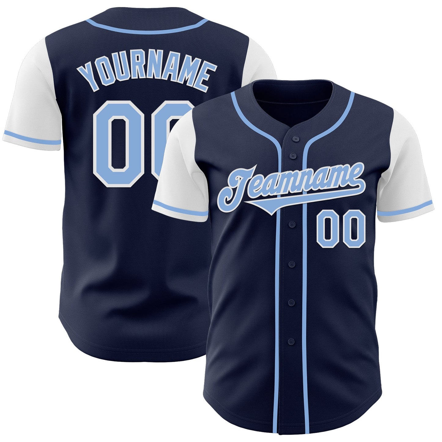 Custom Navy Light Blue-White Authentic Two Tone Baseball Jersey - Main View