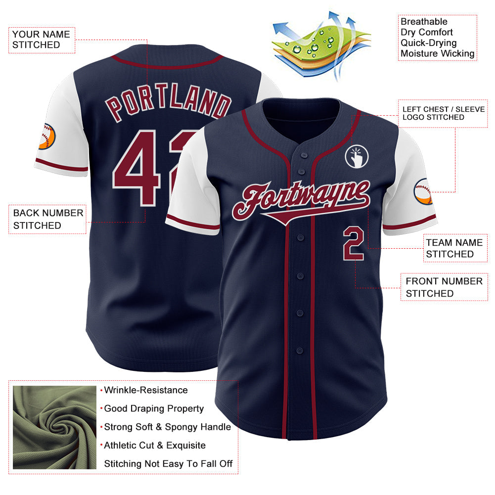 Custom Navy Crimson-White Authentic Two Tone Baseball Jersey view 3