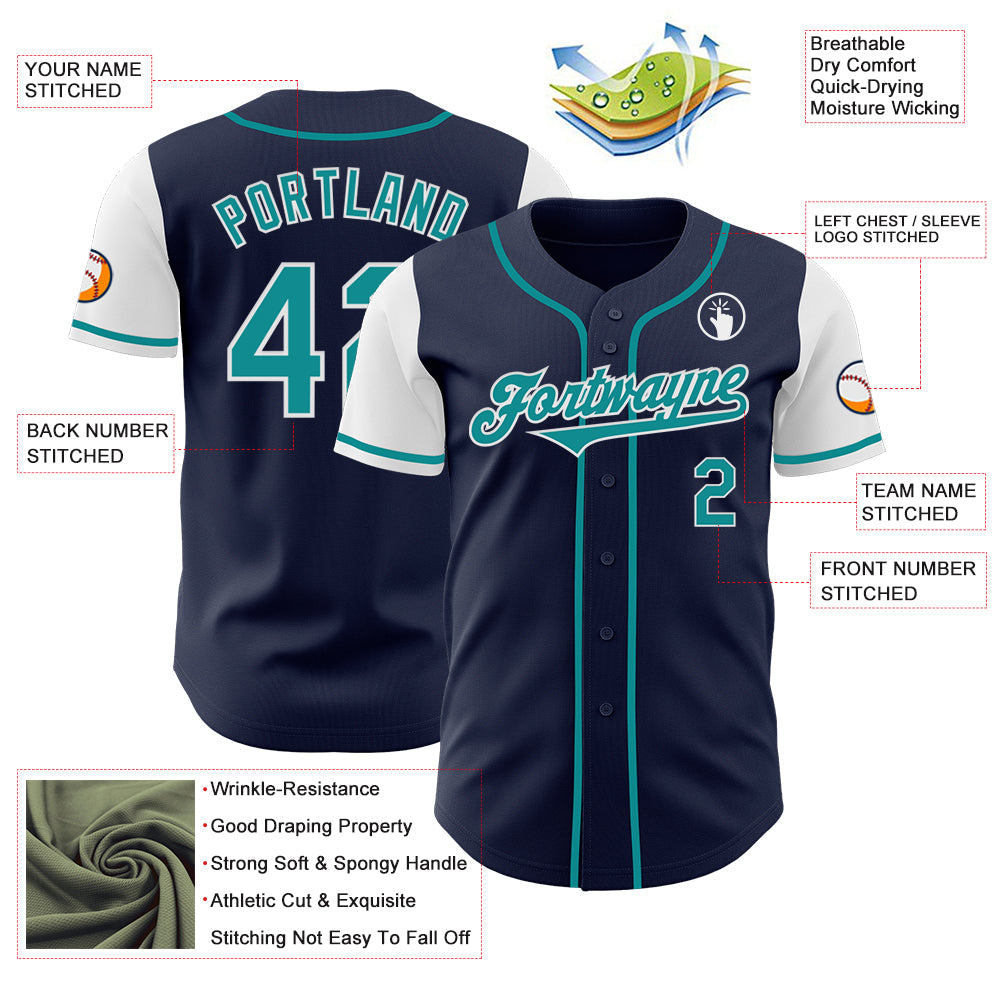 Custom Navy Teal-White Authentic Two Tone Baseball Jersey view 3
