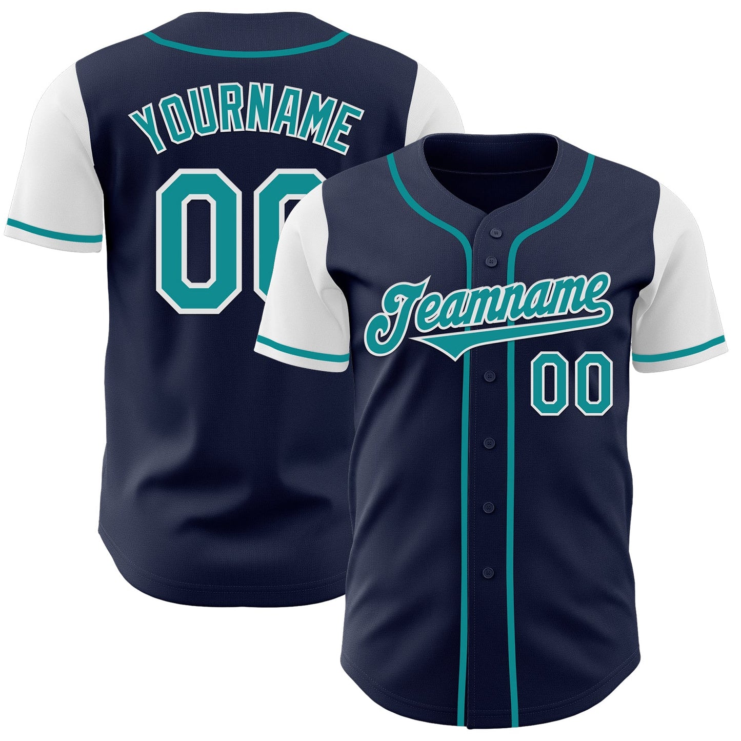 Custom Navy Teal-White Authentic Two Tone Baseball Jersey - Main View