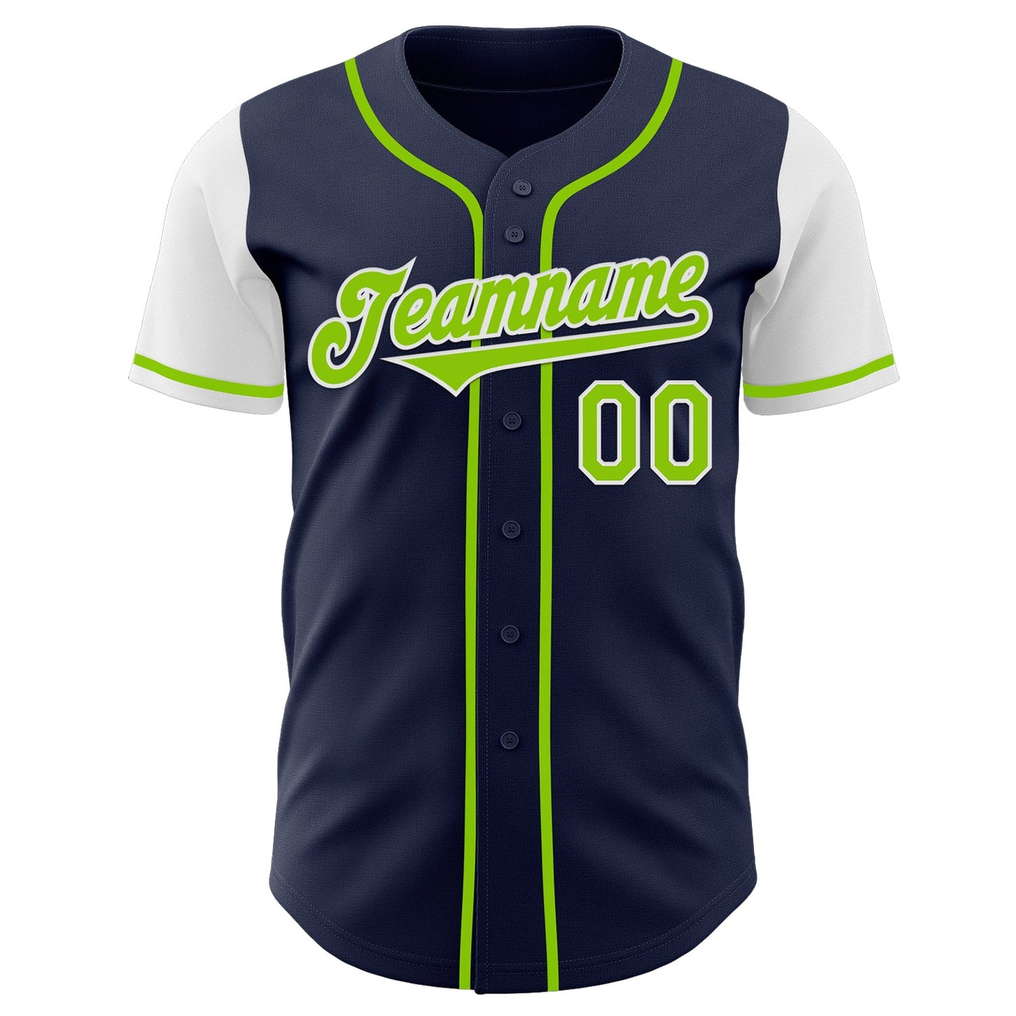 Custom Navy Neon Green-White Authentic Two Tone Baseball Jersey view 2