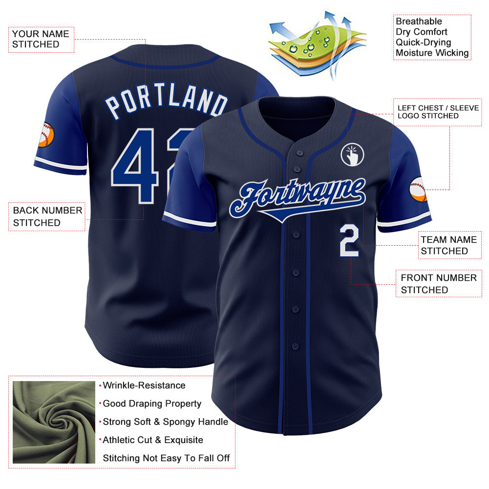 Custom Navy Royal-White Authentic Two Tone Baseball Jersey view 3