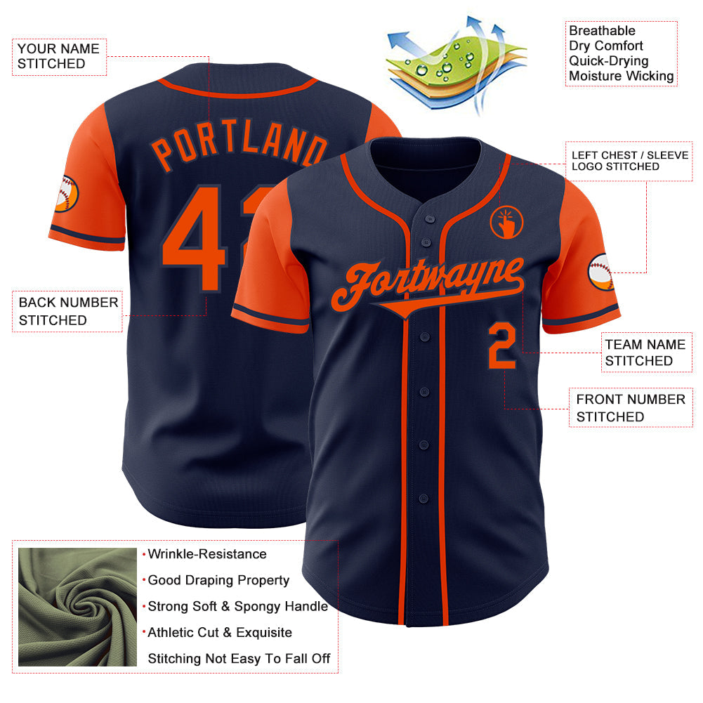 Custom Navy Orange Authentic Two Tone Baseball Jersey view 3