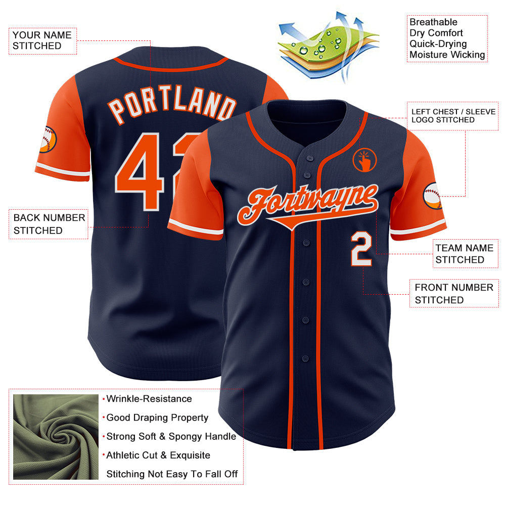 Custom Navy Orange-White Authentic Two Tone Baseball Jersey view 3