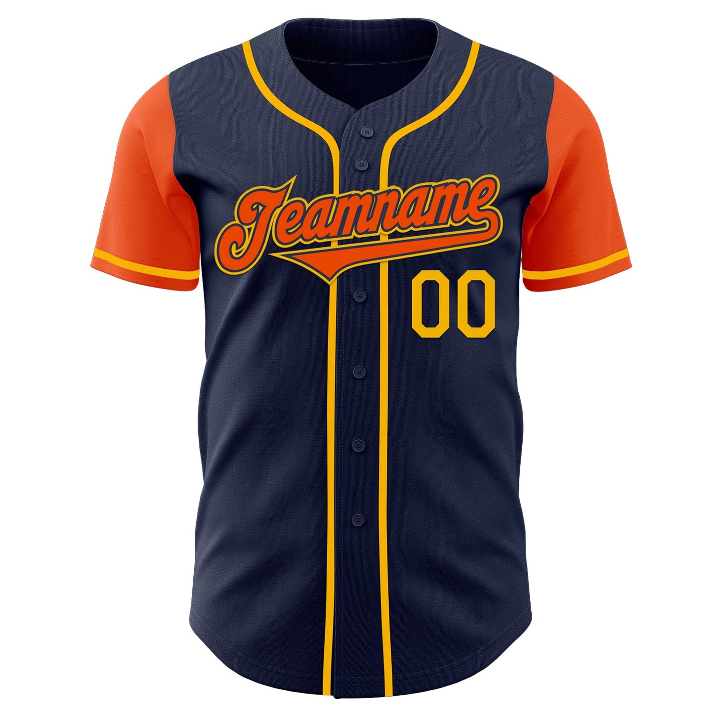 Custom Navy Orange-Gold Authentic Two Tone Baseball Jersey view 2