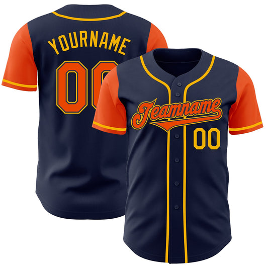 Custom Navy Orange-Gold Authentic Two Tone Baseball Jersey - Main View