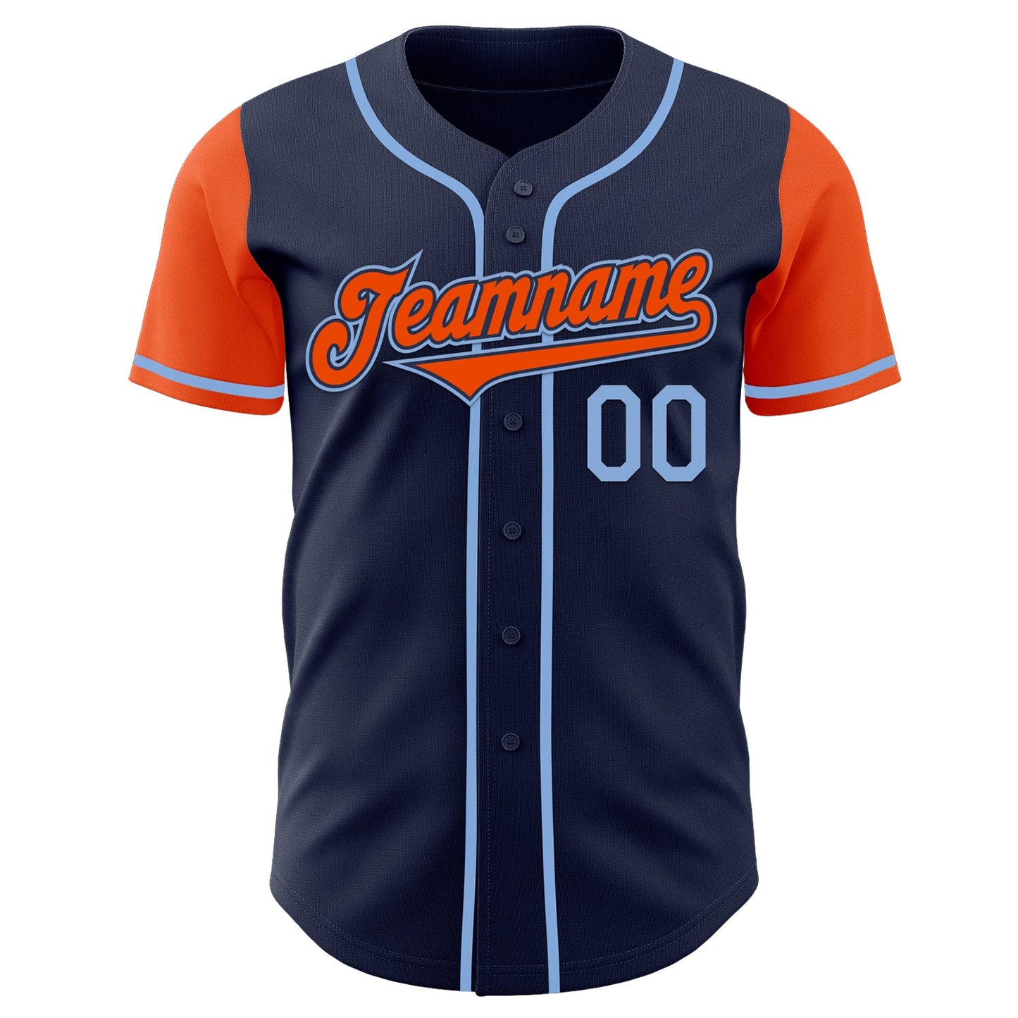 Custom Navy Orange-Light Blue Authentic Two Tone Baseball Jersey view 2
