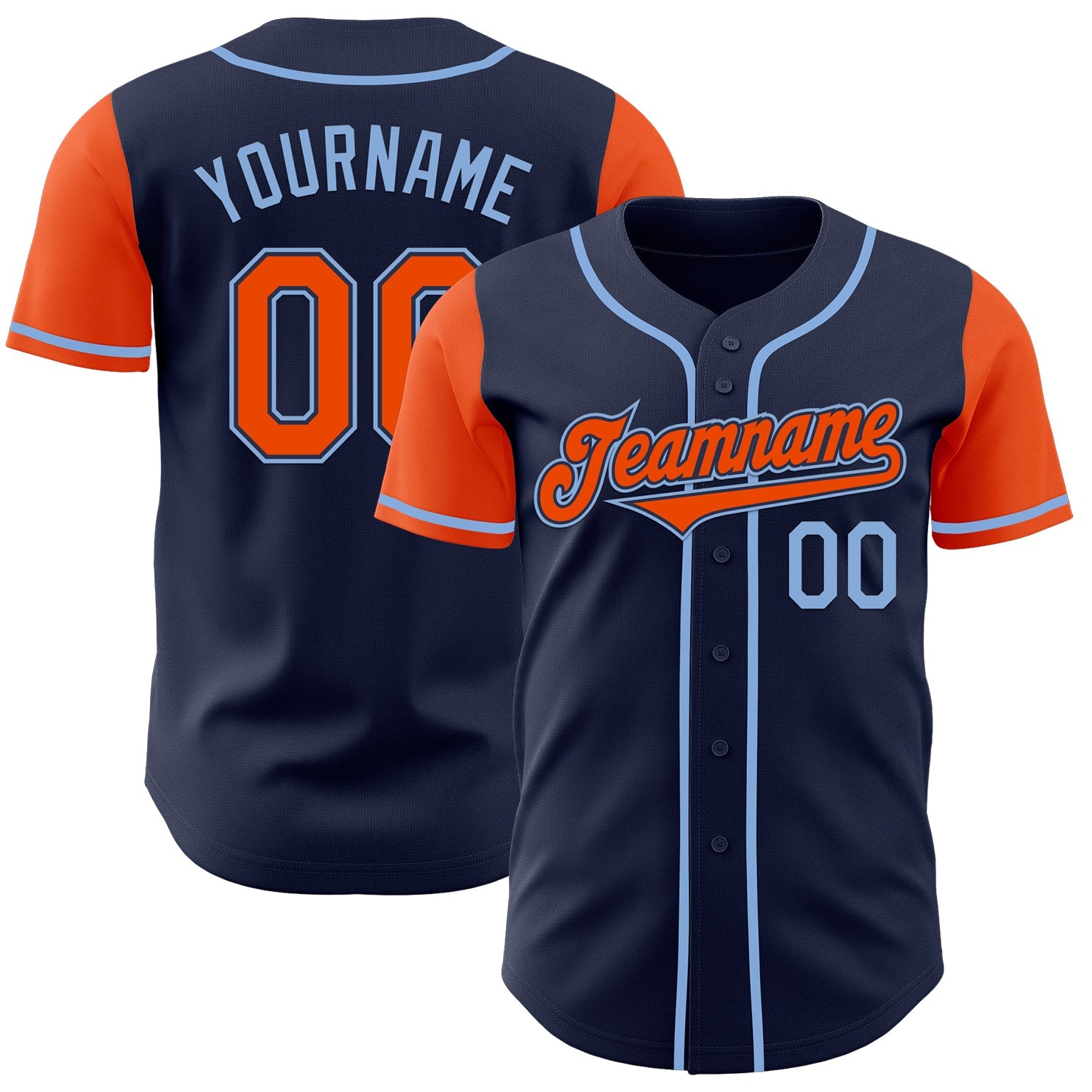 Custom Navy Orange-Light Blue Authentic Two Tone Baseball Jersey - Main View