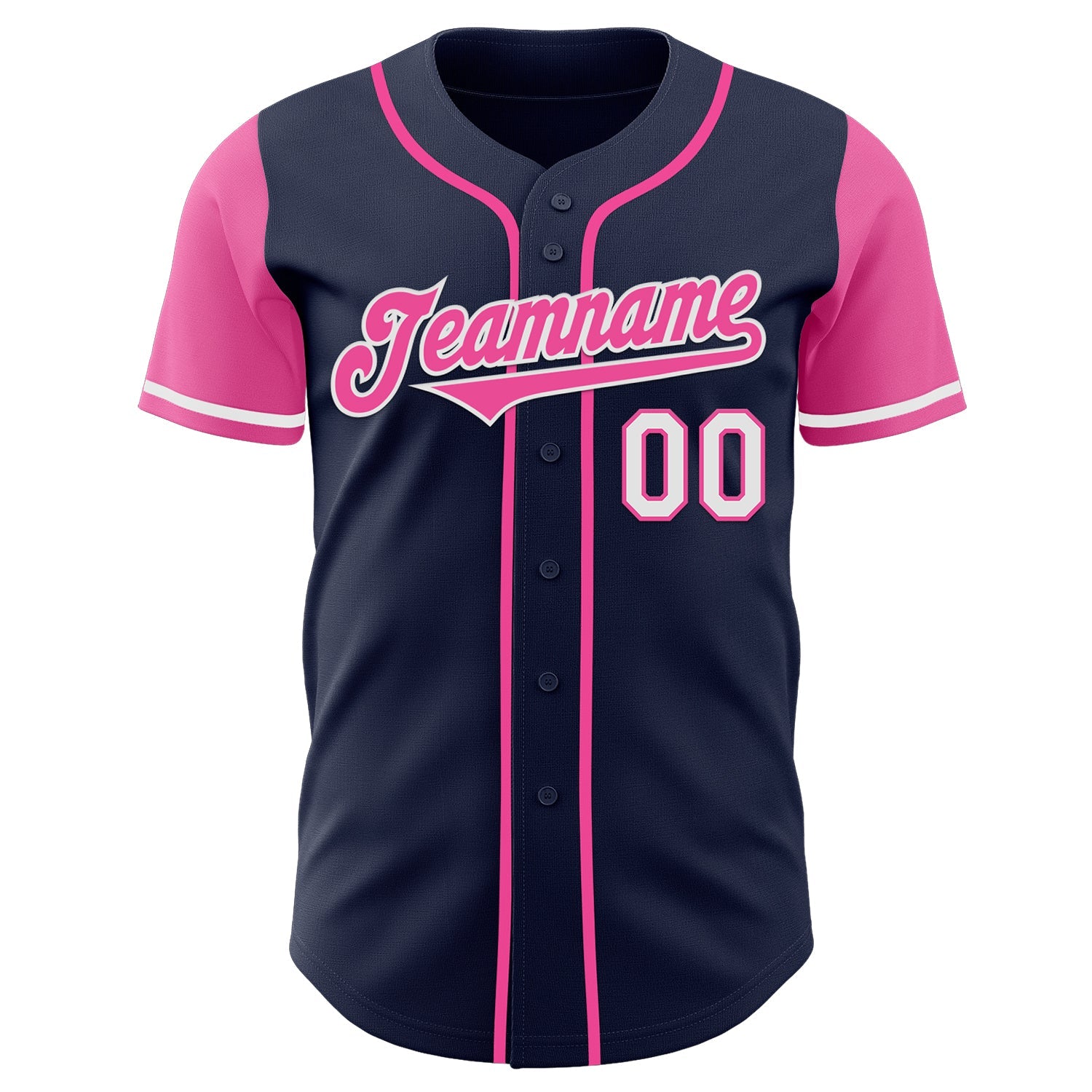 Custom Navy Pink-White Authentic Two Tone Baseball Jersey view 2