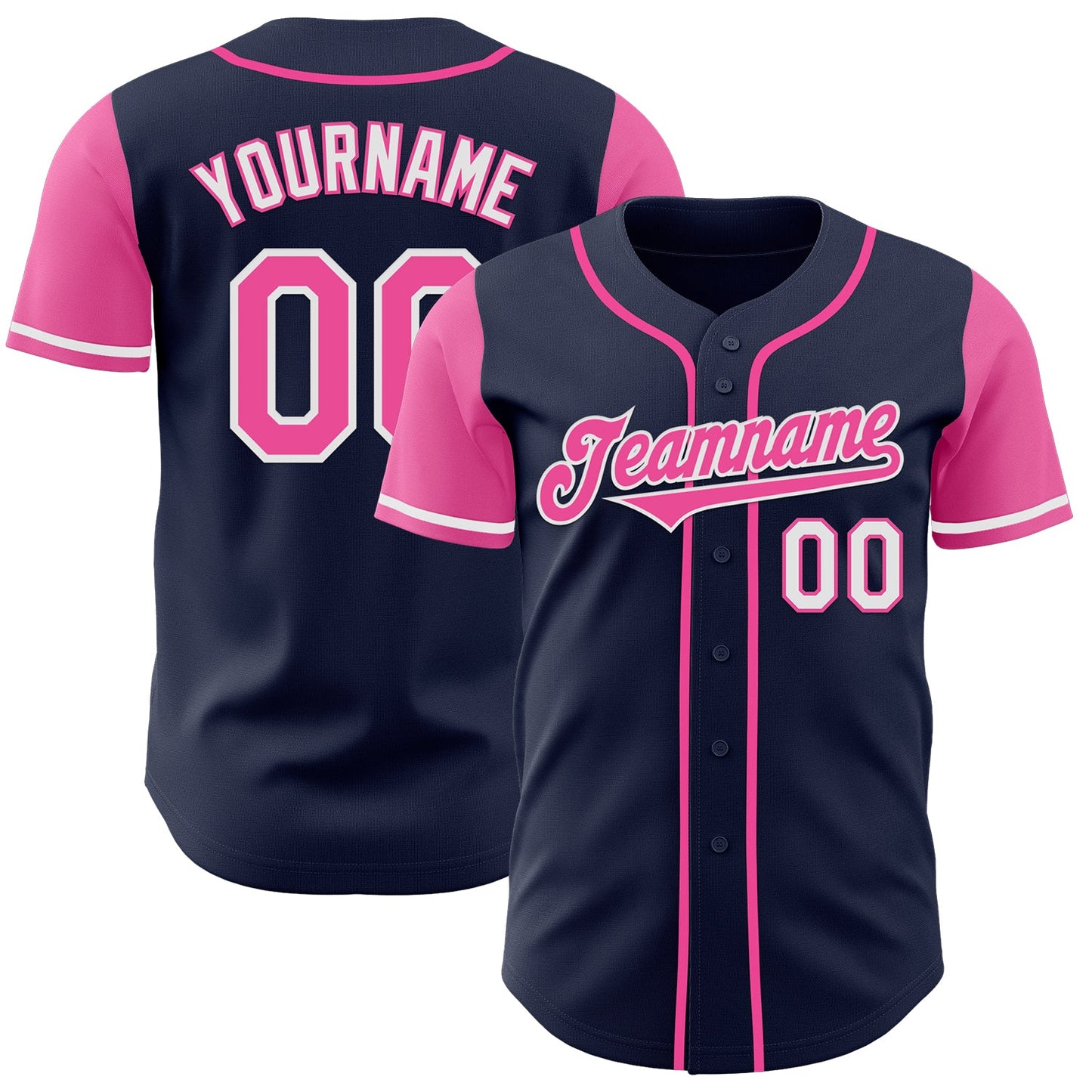 Custom Navy Pink-White Authentic Two Tone Baseball Jersey - Main View