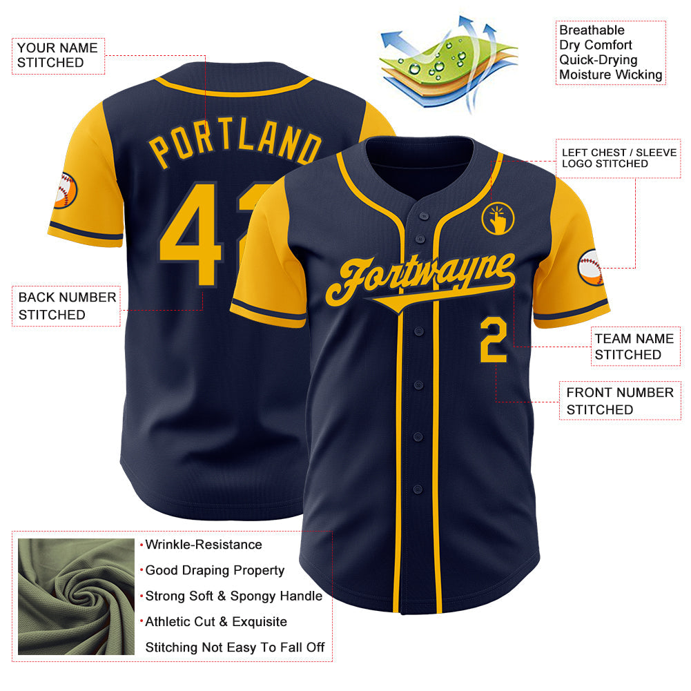 Custom Navy Gold Authentic Two Tone Baseball Jersey view 3