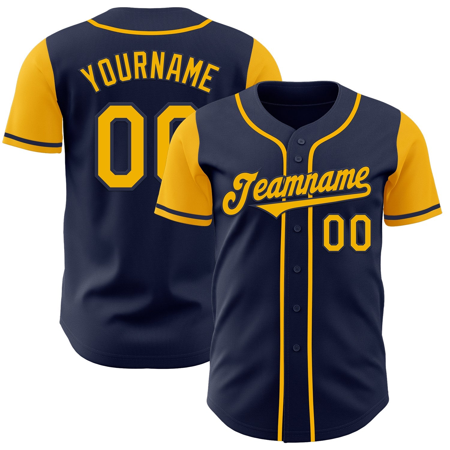 Custom Navy Gold Authentic Two Tone Baseball Jersey - Main View