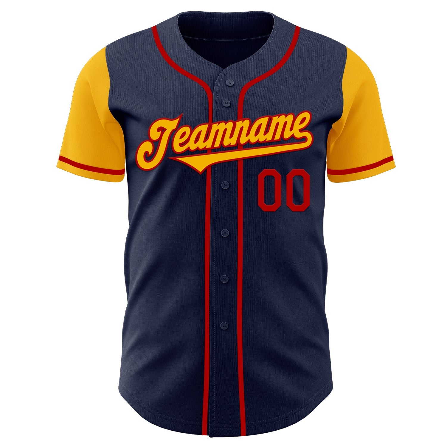 Custom Navy Gold-Red Authentic Two Tone Baseball Jersey view 2