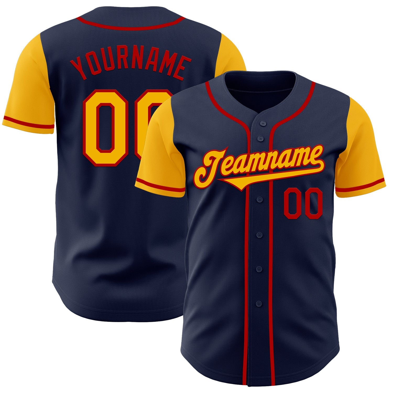 Custom Navy Gold-Red Authentic Two Tone Baseball Jersey - Main View
