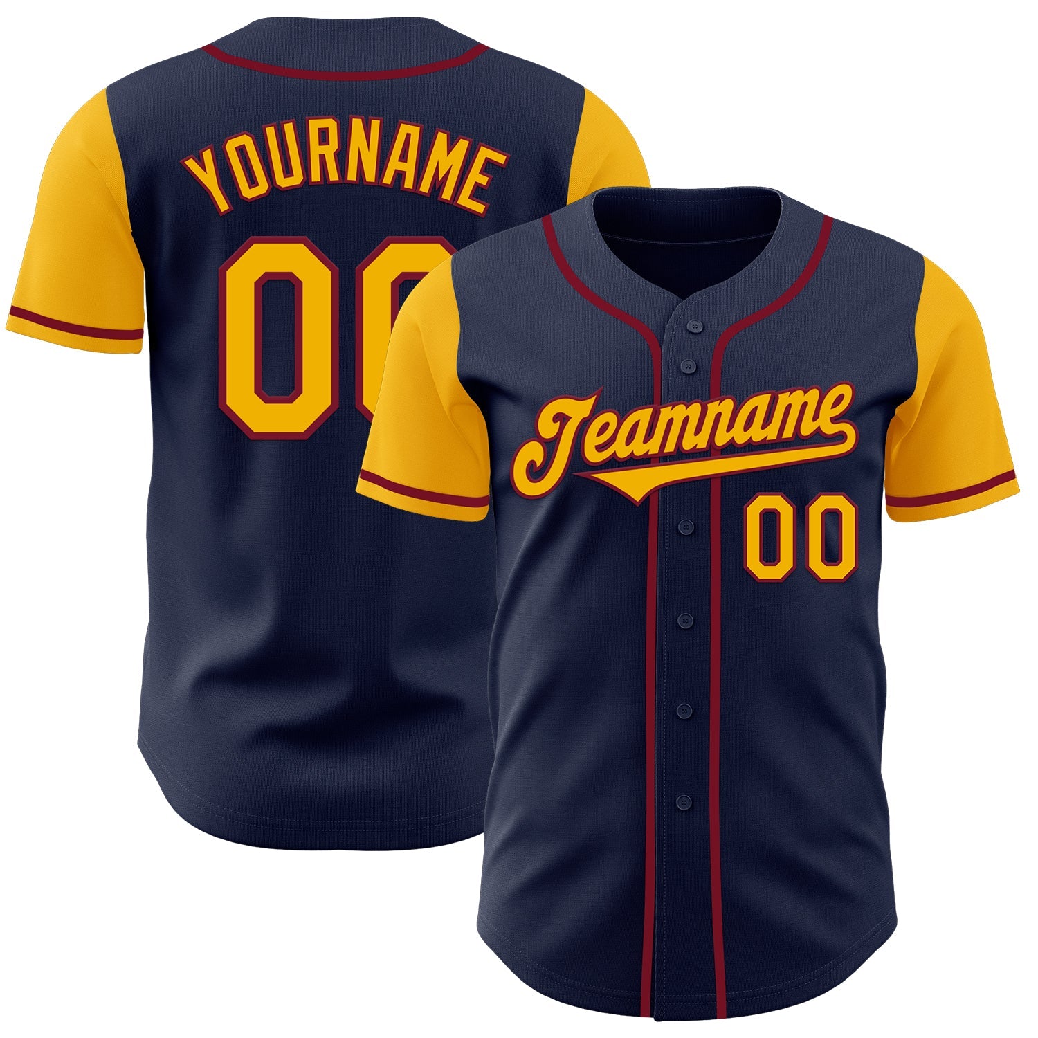 Custom Navy Gold-Crimson Authentic Two Tone Baseball Jersey - Main View