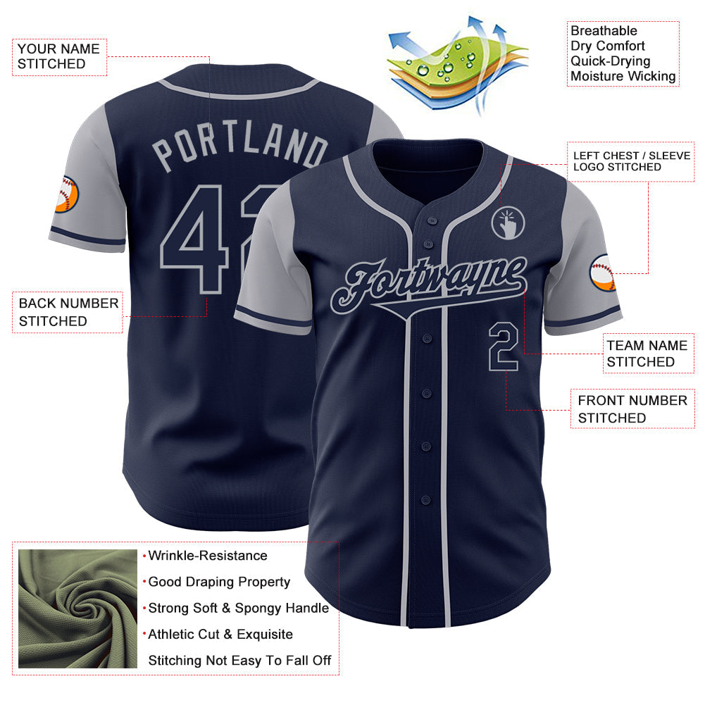 Custom Navy Gray Authentic Two Tone Baseball Jersey view 3