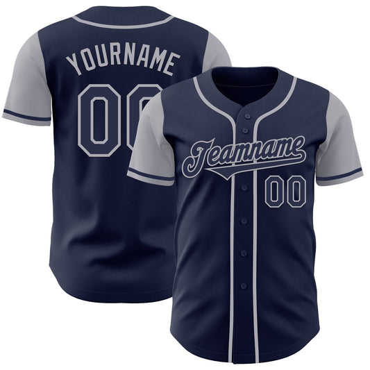Custom Navy Gray Authentic Two Tone Baseball Jersey - Main View