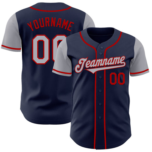 Custom Navy Gray-Red Authentic Two Tone Baseball Jersey - Main View