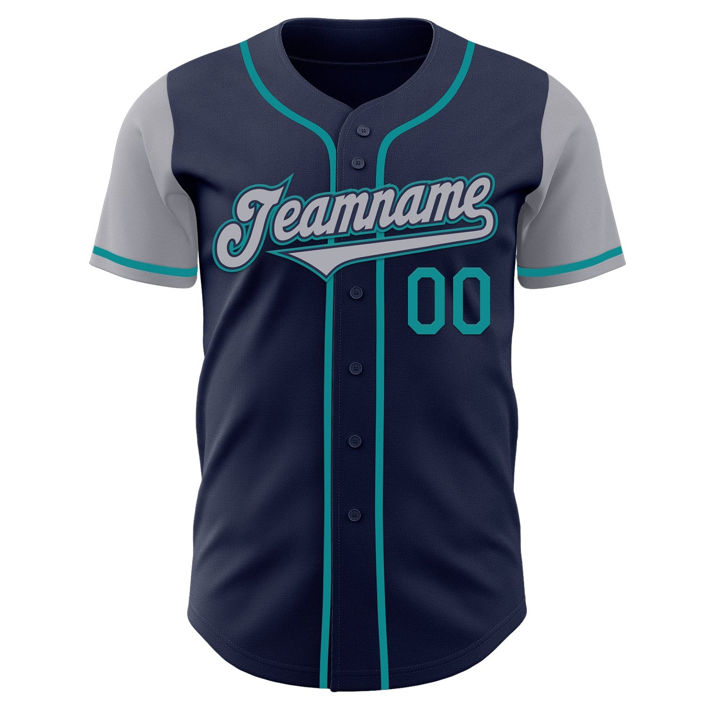 Custom Navy Gray-Teal Authentic Two Tone Baseball Jersey view 2
