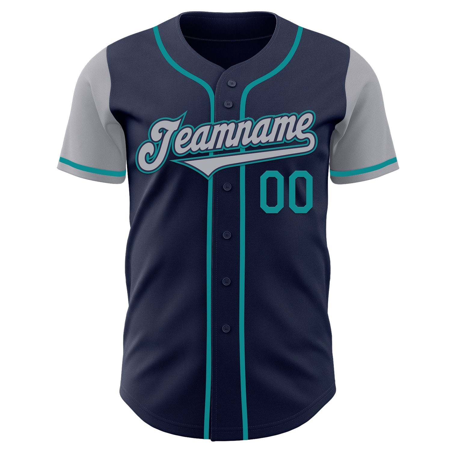 Custom Navy Gray-Teal Authentic Two Tone Baseball Jersey view 2
