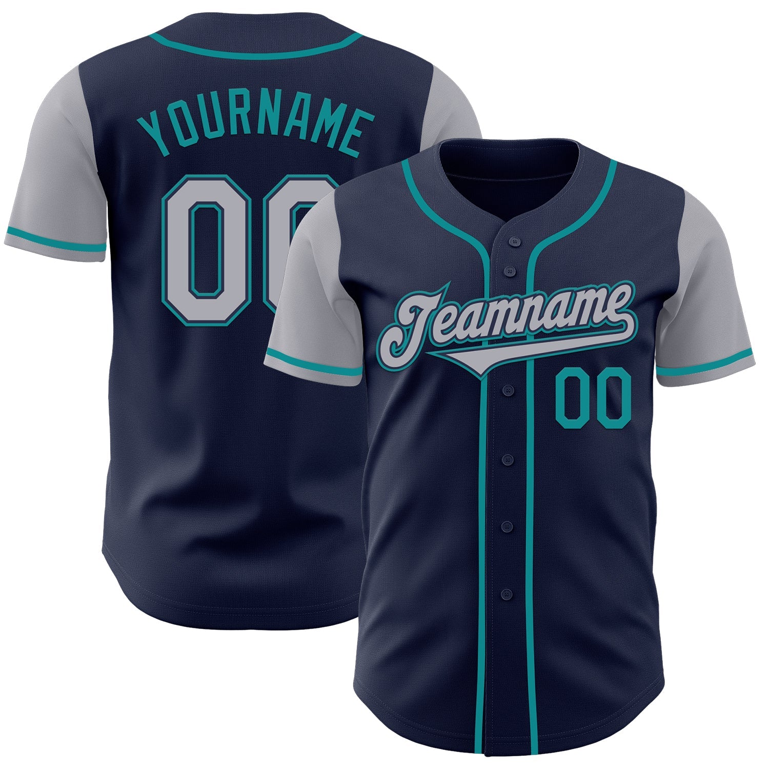 Custom Navy Gray-Teal Authentic Two Tone Baseball Jersey - Main View