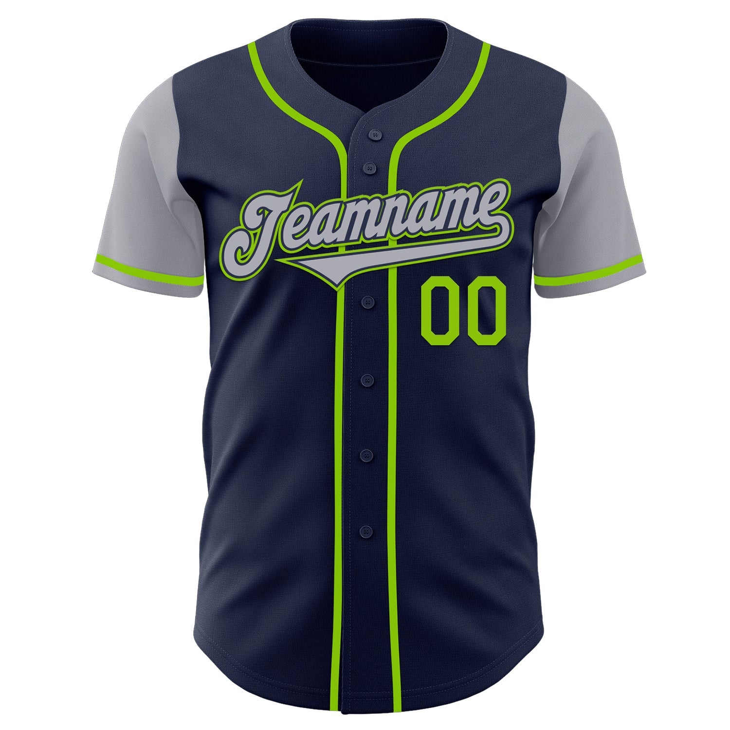 Custom Navy Gray-Neon Green Authentic Two Tone Baseball Jersey view 2