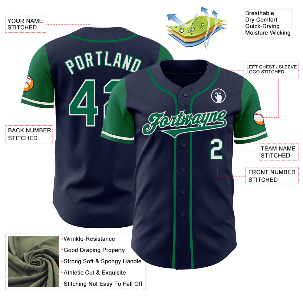 Custom Navy Kelly Green-White Authentic Two Tone Baseball Jersey view 3