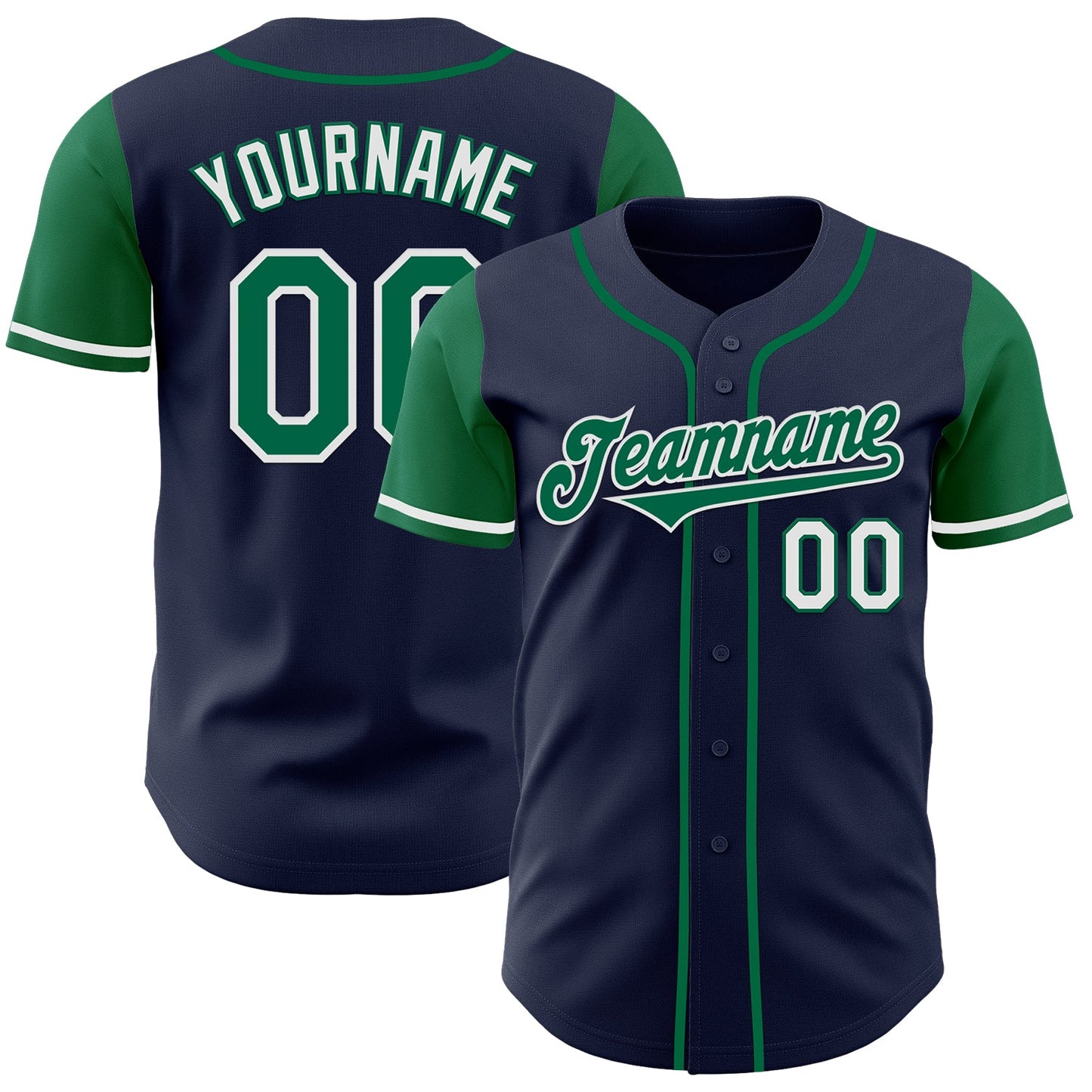 Custom Navy Kelly Green-White Authentic Two Tone Baseball Jersey - Main View