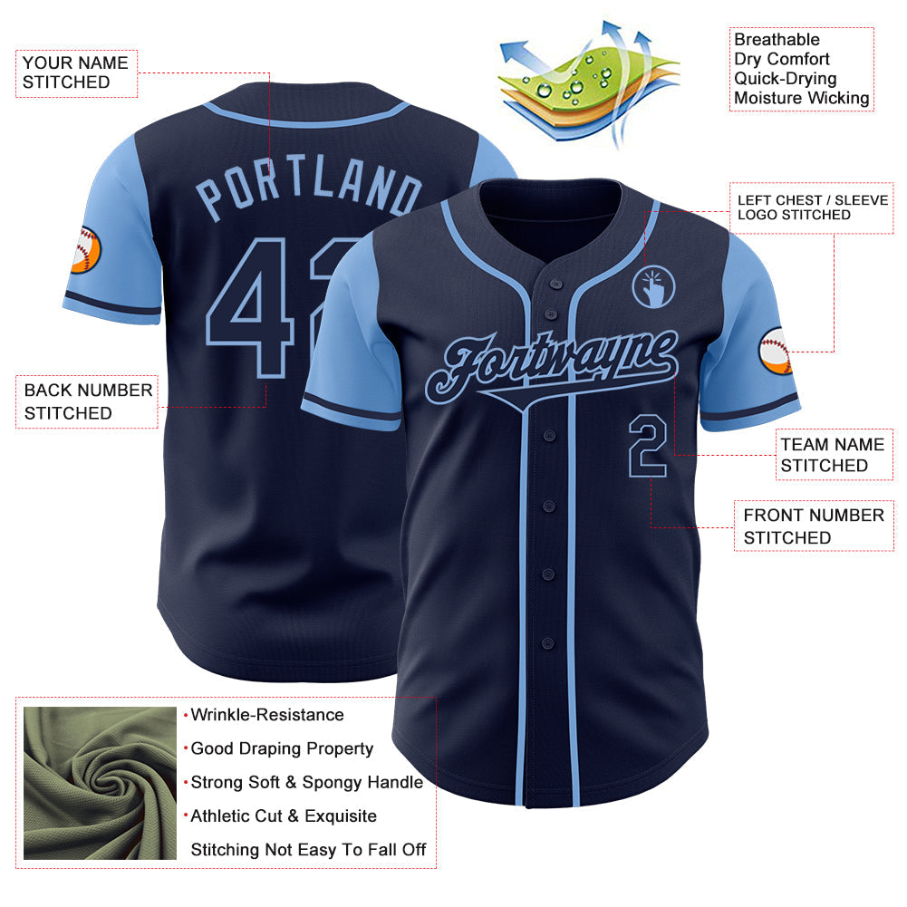 Custom Navy Light Blue Authentic Two Tone Baseball Jersey view 3