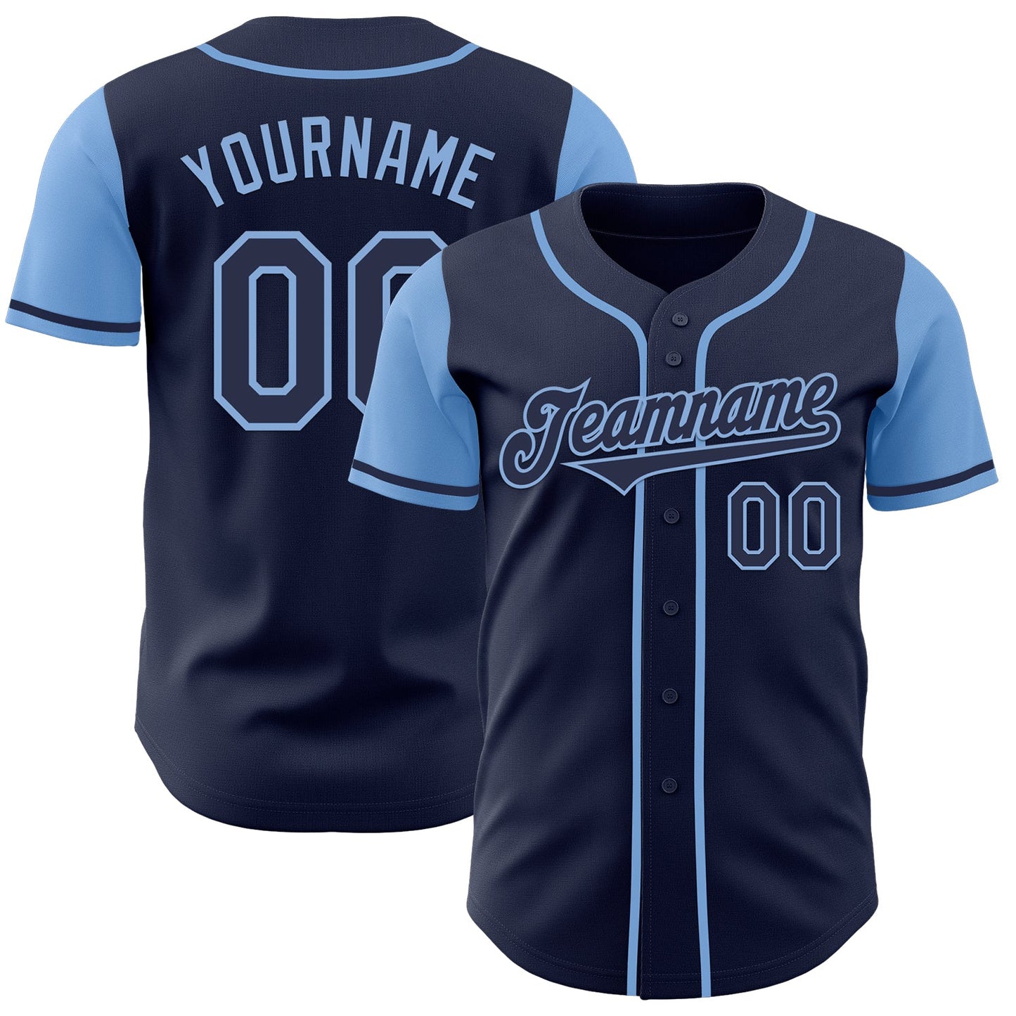Custom Navy Light Blue Authentic Two Tone Baseball Jersey - Main View