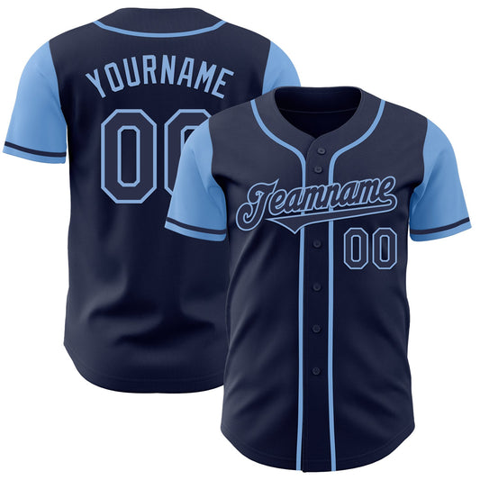 Custom Navy Light Blue Authentic Two Tone Baseball Jersey - Main View