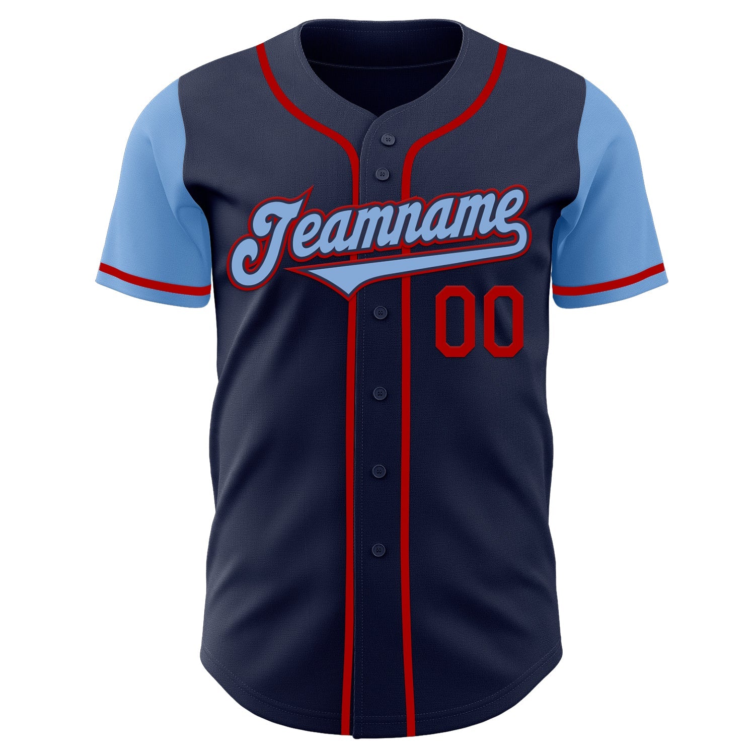 Custom Navy Light Blue-Red Authentic Two Tone Baseball Jersey view 2