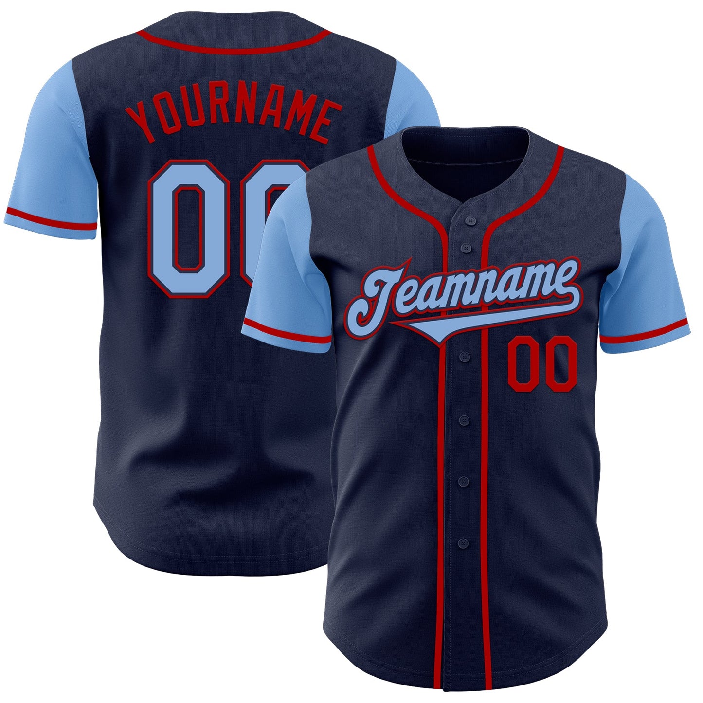 Custom Navy Light Blue-Red Authentic Two Tone Baseball Jersey - Main View