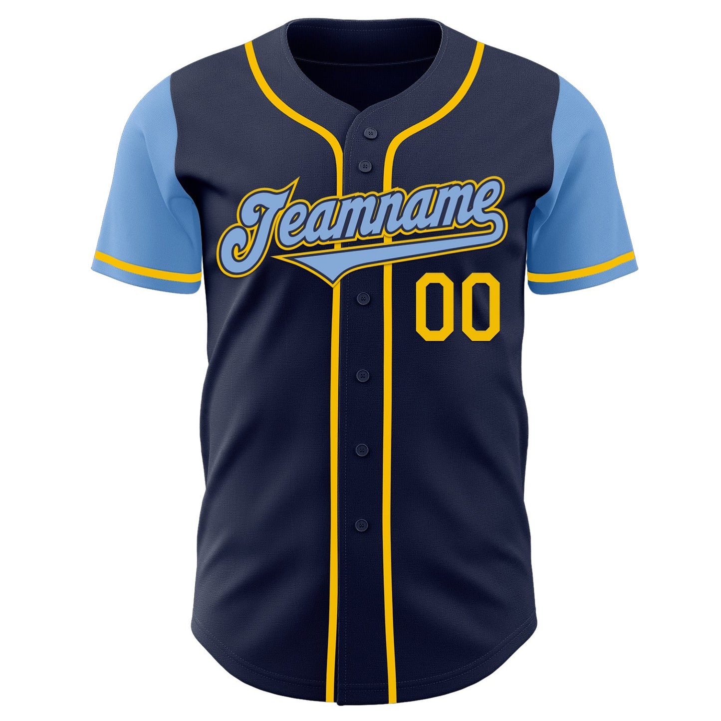 Custom Navy Light Blue-Yellow Authentic Two Tone Baseball Jersey view 2