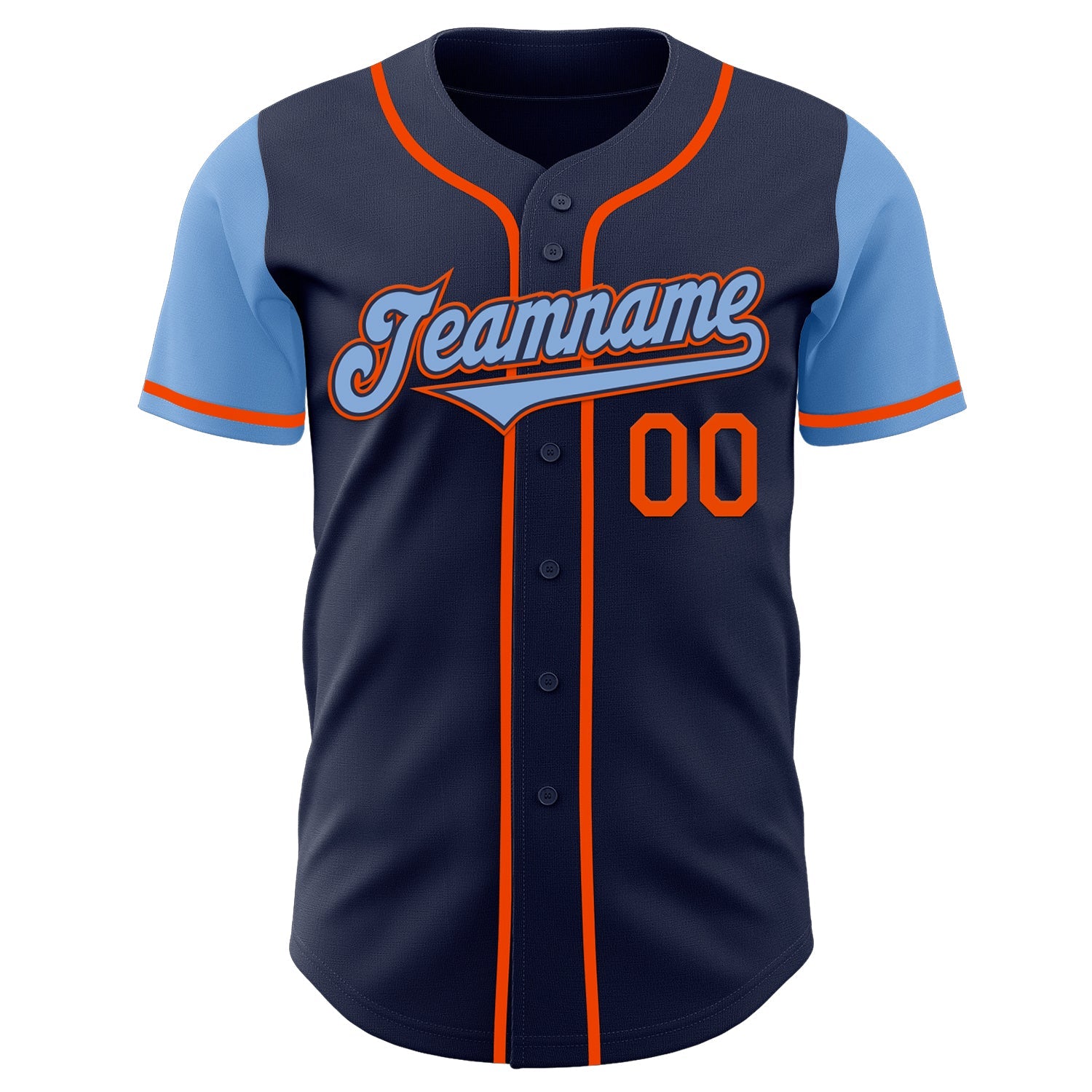 Custom Navy Light Blue-Orange Authentic Two Tone Baseball Jersey view 2