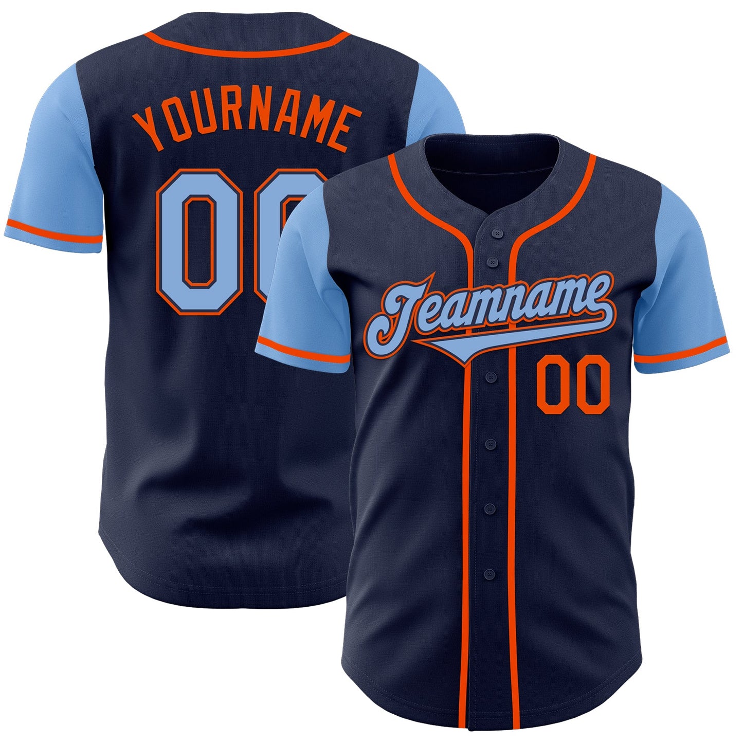 Custom Navy Light Blue-Orange Authentic Two Tone Baseball Jersey - Main View