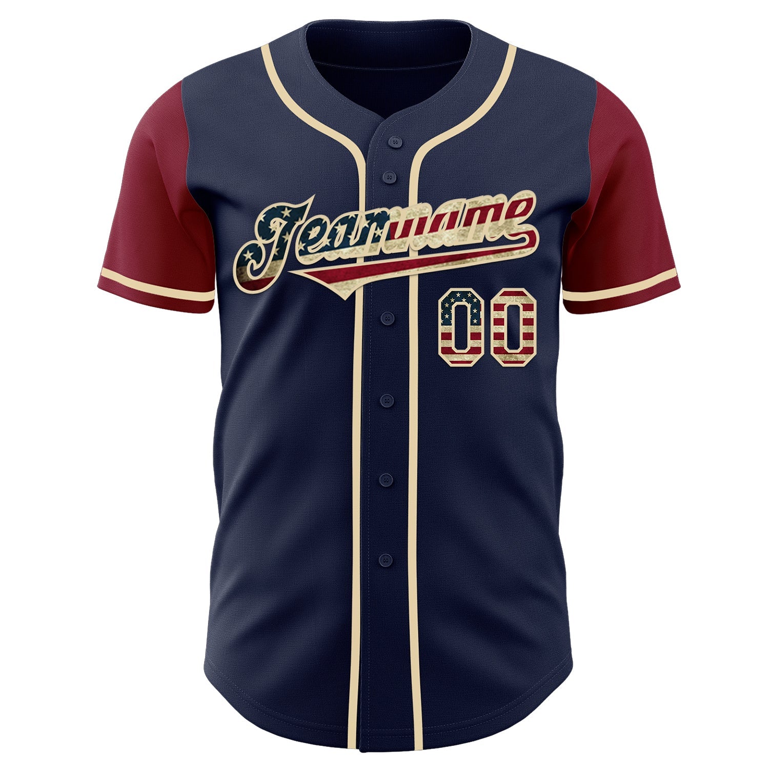 Custom Navy Vintage USA Flag Cream-Crimson Authentic Two Tone Baseball Jersey view 2